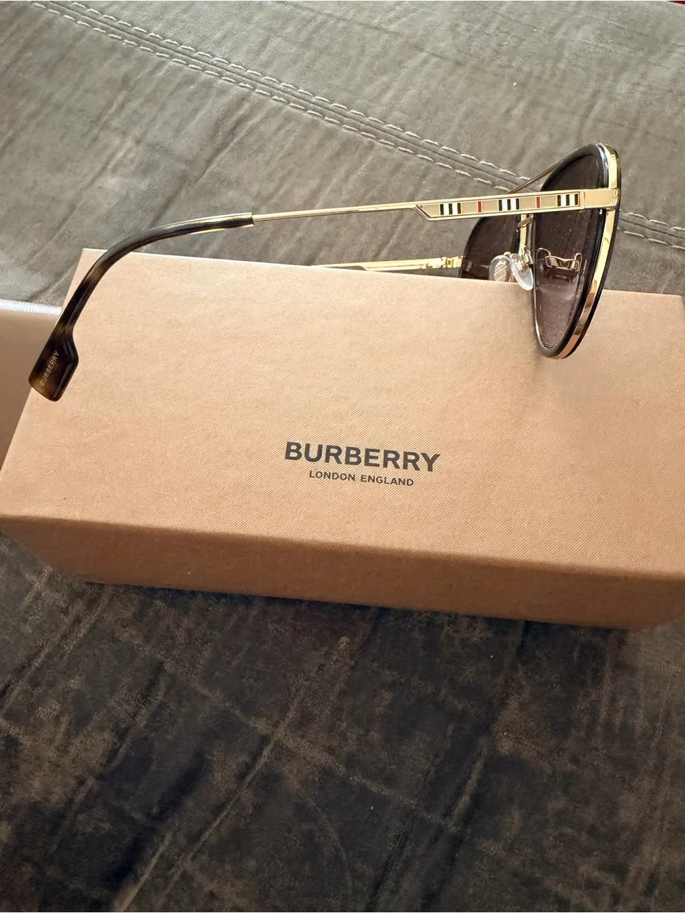 Burberry Men's Aviator Sunglasses in Brown and Gold-Tone